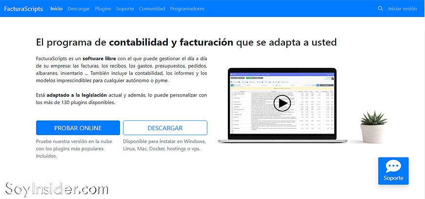 Captura de pantalla de FacturaScripts , es un software de contabilidad y facturaciÃ³n de cÃ³digo abierto