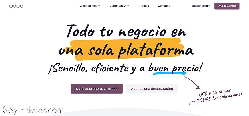 Captura de pantalla de Odoo, es un Software de GestiÃ³n Fiscal modular y de cÃ³digo abierto.
