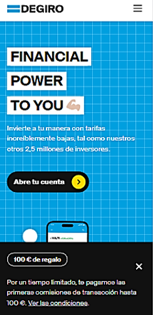 Los Mejores Brokers, imagen de captura de pantalla del broker DEGIRO en dispositivos mÃ³viles