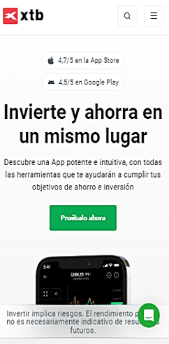 Los mejores Broker, imagen de captura de pantalla del broker XTB en dispositivos mÃ³viles