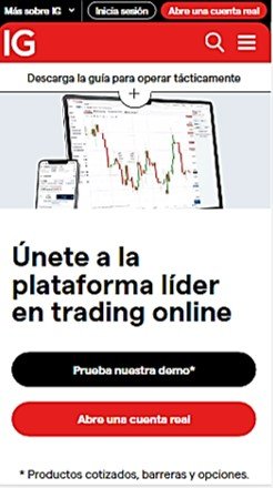 Los tres mejores brokers para principiantes, en la imagen captura de pantalla del broker IG Markets