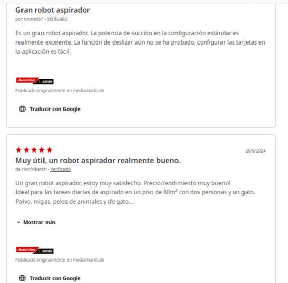 Opiniones de los usuarios en MediaMarkt sobre Dreame D9 MAX Robot