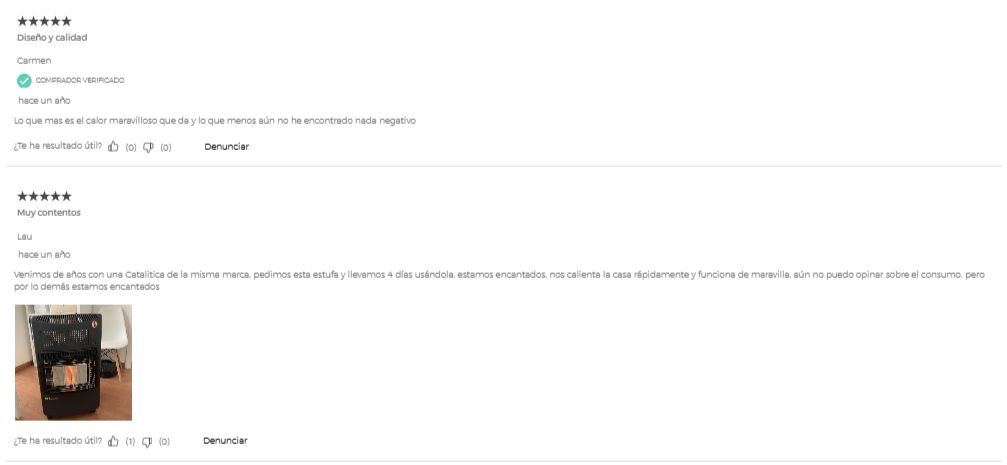 Capatura de pantalla de Opiniones Orbegozo HCE 73 - Estufa de gas butano, cerÃ¡mica, 4200 W en elcorteingles