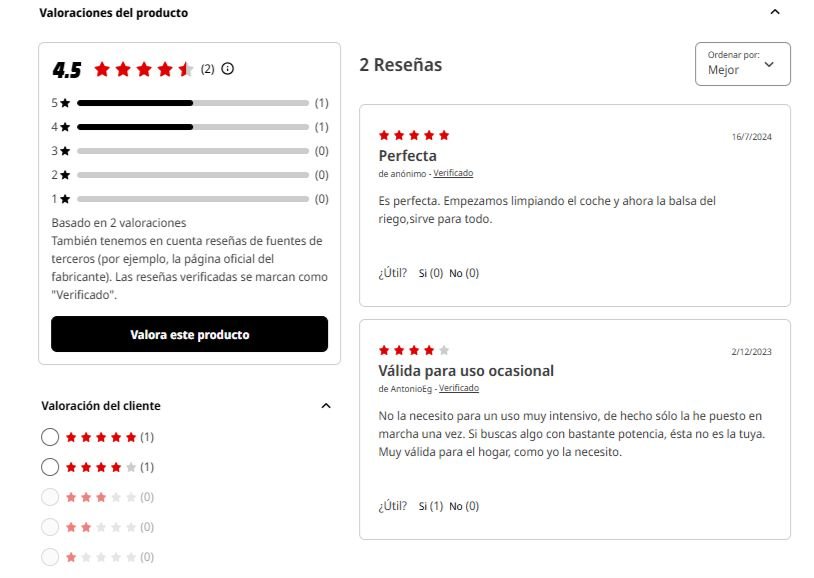 Captura de pantalla de Opiniones Hidrolimpiadora Cecotec 1800 2400 3200 en Media Markt
